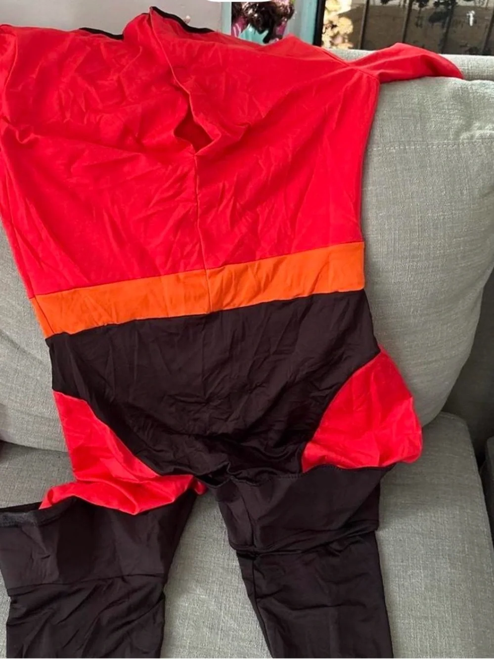 Elastic girl Red and Black Superhero Jumpsuit with Orange Accents costume